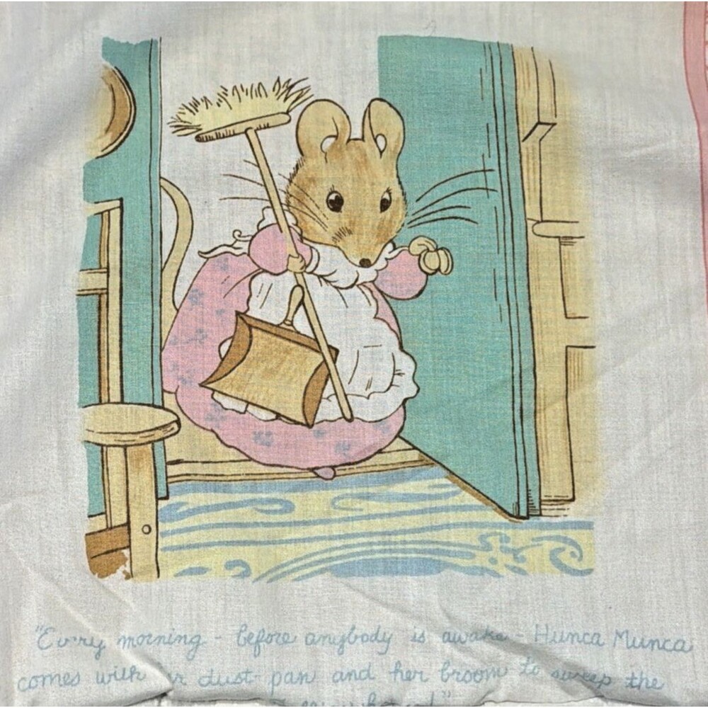 Vtg Peter Rabbit Baby Crib Blanket FREDERICK WARNE quilt pink COTTON panel B Pot - Picture 6 of 9